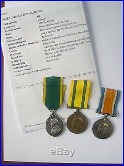 Ww1 X 3 Territorial War Medal + Territorial Efficiency Pte Wilts & Dorset Reg