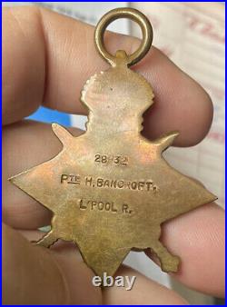 WW1 memorial plaque & 15 star medal Kings Liverpool Regt KIA EGYPT 1916 Bancroft