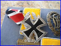 WW2 German Iron Cross 1st and 2nd class, shield, tabs, medal, and sports badge