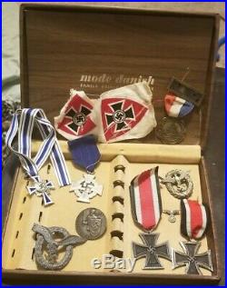 WW2 German Vintage Nazi Lot Of Cross Pins, Medals, Cloth, Ribbons, Coin, Badge