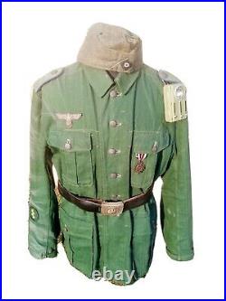 WW2 German soldier uniform lot field Tunic, belt, torch, cap & medal