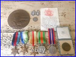 WW2 Group of Medals, Plaque, Tribute Medal, & Slips
