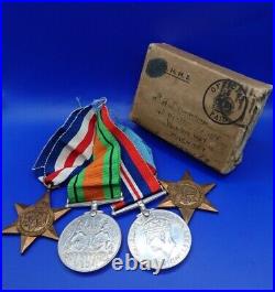 WW2 Medals in Original box. A. J Newman. Hackney. London. E8