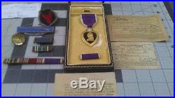 WW2 PURPLE HEART Medal & Case With Additional Items & Papers as Found Authentic