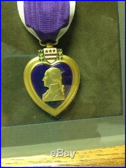 WW2 Purple Heart Medal Invasion Of France Framed With Background Info 38th Cav
