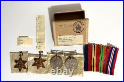 WW2 RAF WithO MEDAL GROUP DIED 1945 AIR MINISTRY ISSUE BOXED + AWARD STRIP