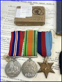 WW2 Royal Navy Gunner Medal Grouping & London Victory Celebrations Tickets