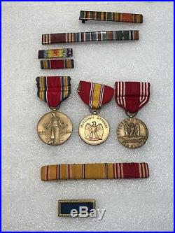 WW2 US Medal Lot NY Conspicuous Cross Purple Heart SERIAL #ed Patch Ribbon Army