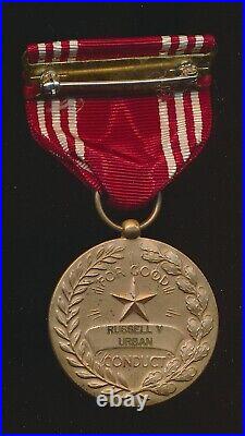WW2 US good conduct medal named engraved ribbon badge pin award World War 1 & II