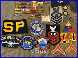 WW2 Vietnam Military Junk Drawer Lot, Medals, Patches, US Navy, US Army