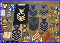 WW2 Vietnam Military Junk Drawer Lot, Medals, Patches, US Navy, US Army