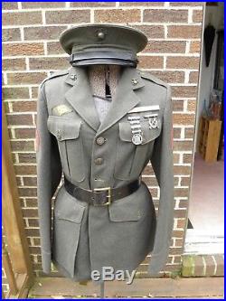 WW2 Wool USMC Marine Corp Uniform Jacket with Medals Patches, Belt and Dress Hat