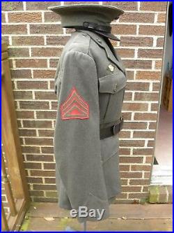 WW2 Wool USMC Marine Corp Uniform Jacket with Medals Patches, Belt and Dress Hat