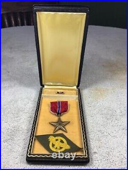 WWII Bronze Star Medal with Label Pin & Coffin Case