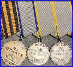 WWII Soviet USSR Medal Order Red Banner Order of Glory Original Bar of 8 Medals