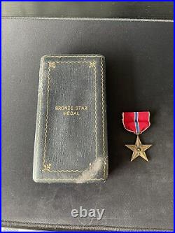 WWII US NAMED Bronze Star Medal Coffin Case Sewn Brooch Lapel Pin & Ribbon Bar
