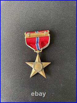WWII US NAMED Bronze Star Medal Coffin Case Sewn Brooch Lapel Pin & Ribbon Bar