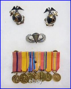 WWII U. S. Marine Officer's Miniature Medals, Jump Wings & EGA Insignia