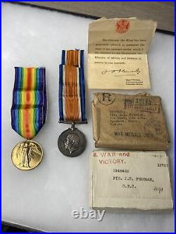 WWI King George V & WWI Victory Medal Collection With Paperwork PTE JT Freeman CFC