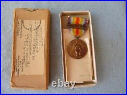 WWI US Victory Medal 2 Campaign Bars Issue Box Paperwork Numbered AEF WW1