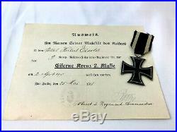 WWI WW1 German EK1 Iron Cross And Document, Medal, Original, Imperial, 1914, Badge
