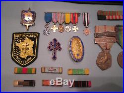 WWI, WW2 ORIGINAL FRENCH MEDAL GROUP, Miniature, badges, Cap. VERY RARE