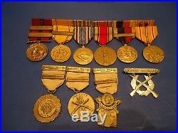 WW 2 USMC Medal Group 9 Medal & 2 Ribbon Bars & Marksman Badge Sterling Named