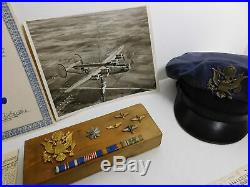 World War 2 US AIR FORCE Bomber Pilot Commander Collection Medals Hat Flight Log