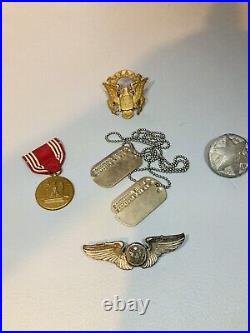 World War 2 dog tags medal and wing pin lot Discharge Papers