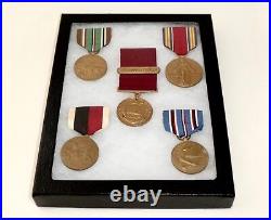 World War II Bronze 5 MEDALS + RIBBONS of Navy Capt. O. R. Simms. Original. 1940s