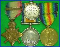 Ww1 1914 Mons Star & Bar Trio With Silver Sports Medal, Dvr Cotterill, 25/bde Rfa