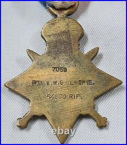 Ww1 1914 Star Medal 7059 Pte Gillespie 5th Battalion Cameronians Scottish Rifles