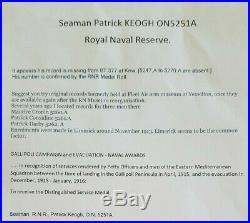 Ww1 British Navy Distinguished Service Medal Seaman Keogh. Gallipoli