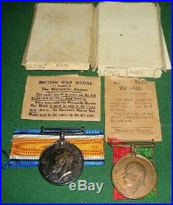 Ww1 British War & Mercantile Marine Medal Pair With Boxes Of Issue, Percy Long