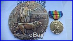 Ww1 Death Plaque/penny/victory Medal/badge Kia 1914 By Sniper Lan Fus Waddicker