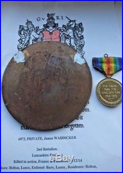 Ww1 Death Plaque/penny/victory Medal/badge Kia 1914 By Sniper Lan Fus Waddicker