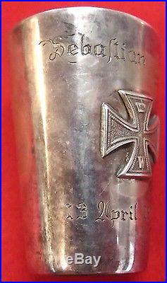 Ww1 German Army Memorial Cup, Death Card And Iron Cross 2nd Class Medal