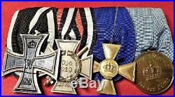 Ww1 Germany 4 Place Medal Bar Including Iron Cross For Officer