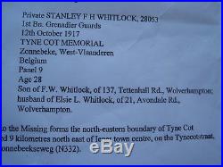 Ww1 Memorial / Death Plaque, Medals, Scroll, Photo, Guardsman Stanley Whitlock