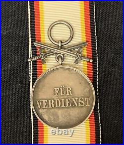 Ww1 Original German States Waldeck Pyrmont Silver Medal Of Merit With Swords