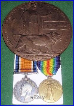 Ww1 Pair Of Medals & Memorial Plaque, 8th W. York. R, Leeds Rifles, Dow F&f 1918