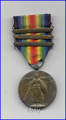 Ww1 Us Victory Medal With 3 Bars