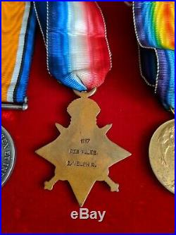 Ww1 Welch Regiment Double Gallantry Casualty Medal Group