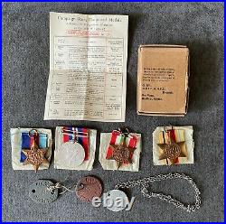Ww2 Afs Fire Brigade Medal Group X4 + I. D. Tag Chain & Issue Tags + Box & Cert