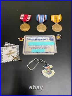 Ww2 American Campaign, Good Conduct, Asiatic Medal, Pins, Key Chain, ID Card