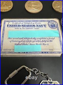 Ww2 American Campaign, Good Conduct, Asiatic Medal, Pins, Key Chain, ID Card