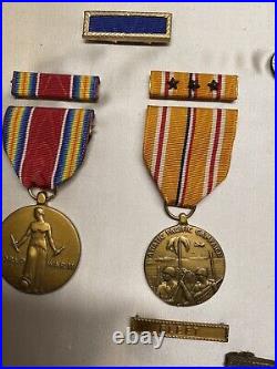 Ww2 Navy Soldiers Medal And Ribbon Display With Dog Tag And More