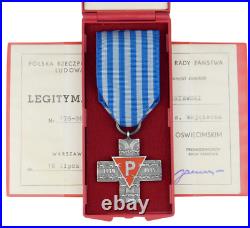 Ww2 Prl Auschwitz Holocaust Survivor Cross Medal Poland Jewish + Doc 1733