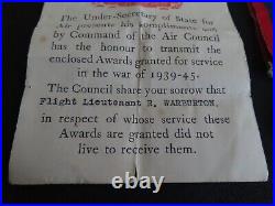 Ww2 Raf Killed In Action Medals & Condolence Slip Flight Lieut R Warburton