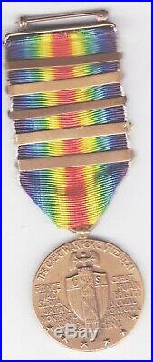 Ww 1 Us Army 5 Bar Victory Medal Attributed To The 28 Th Inf. Division Nice Medal